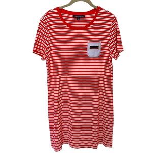 NWOT Tommy Hilfiger Red & White Stripe T Shirt Dress Short Sleeve Pocketed Sz L